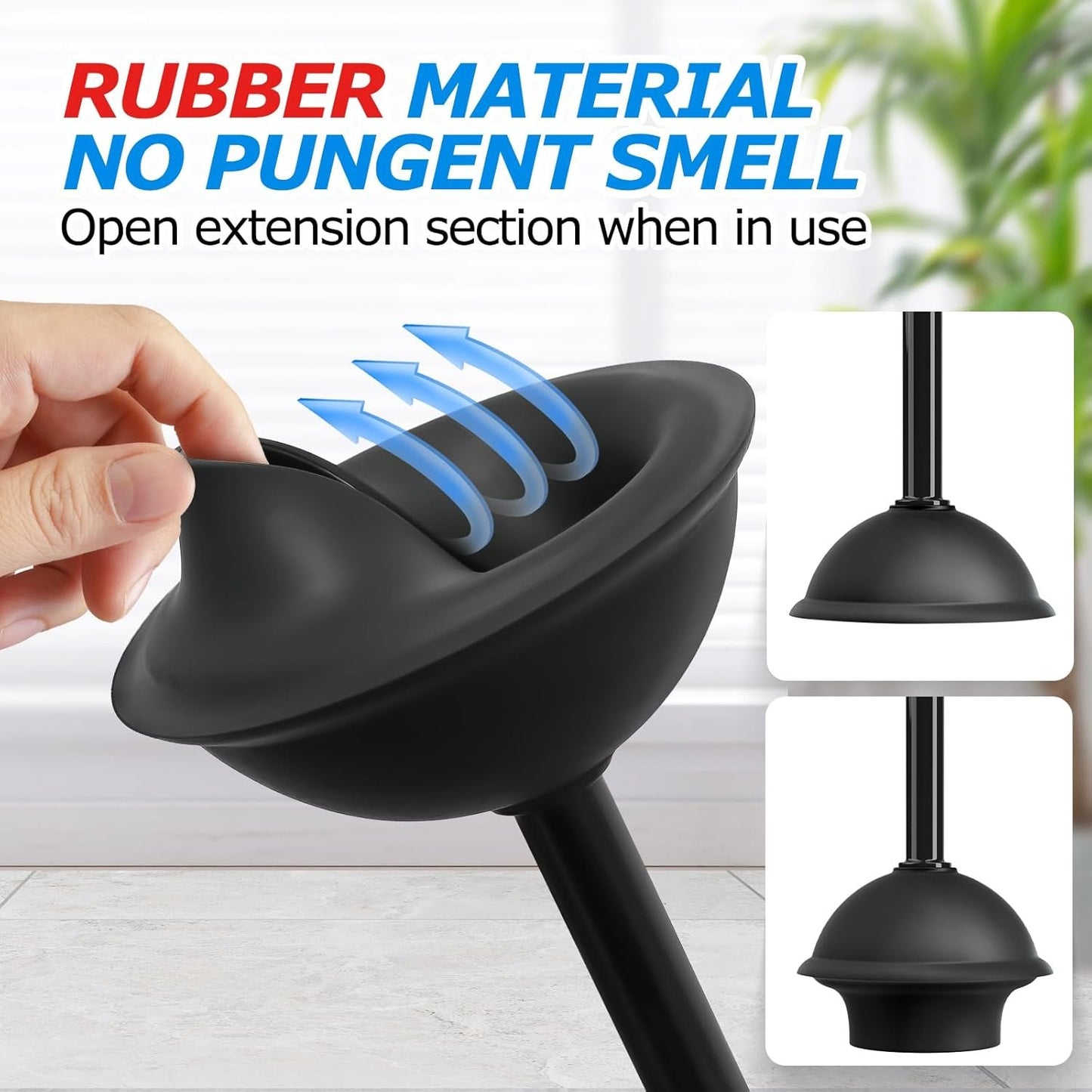FORASTO 3 in 1 Toilet Plunger and Brush Set, Extended Handle, Groove Gap Brush, Bathroom Cleaning Tools, Toilet Bowl Brush Combo, Cleaning Supplies