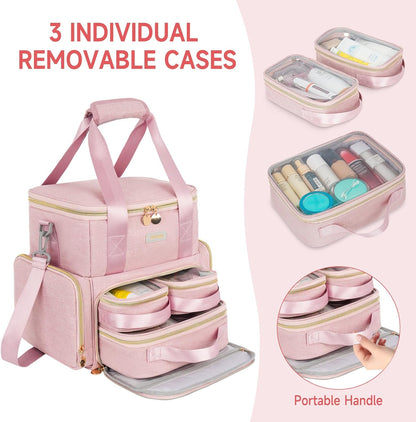 Large Double Layer Makeup Bag, Candy Pink, Storage Bag, Pink Storage Bag, pink, Storage Organizer Bag