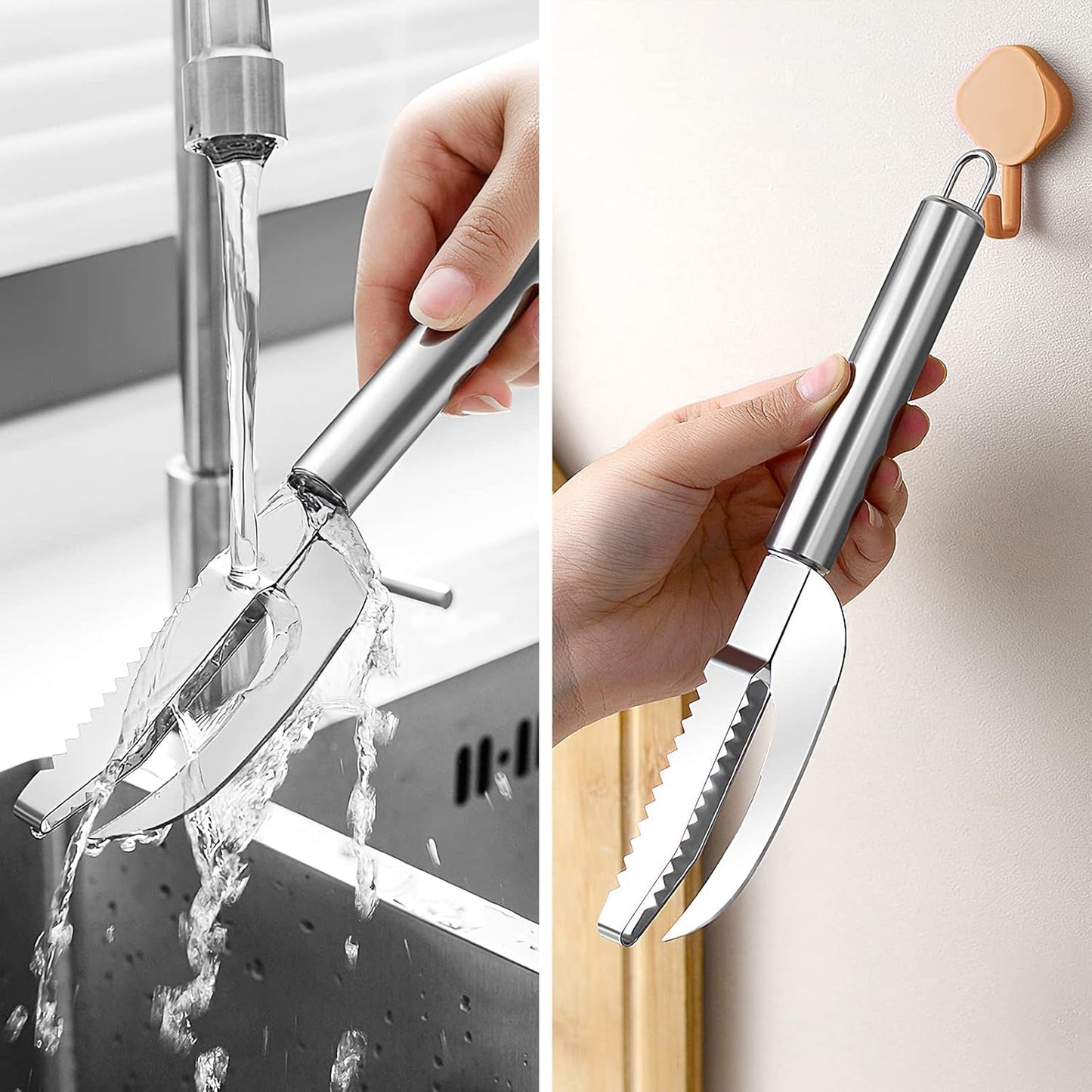 Fish Scale Knife Cut/Scrape/Dig 3-In-1, Stainless Steel Fish Scale Remover Tool, Fish Maw Knife 3 in 1, Manual Fish Scale Scraper Cleaning Tool, Hanging kitchen Tools Gadgets Accessories (1)