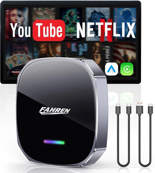 FAHREN 3rd-Gen Wireless CarPlay Adapter & Android Auto Adapter, Support Netflix/YouTube/TF Card, Car Play Wireless Adaptor for Apple&Android, Plug and Play, Fit with iPhone 8+/iOS10+/Android 11+
