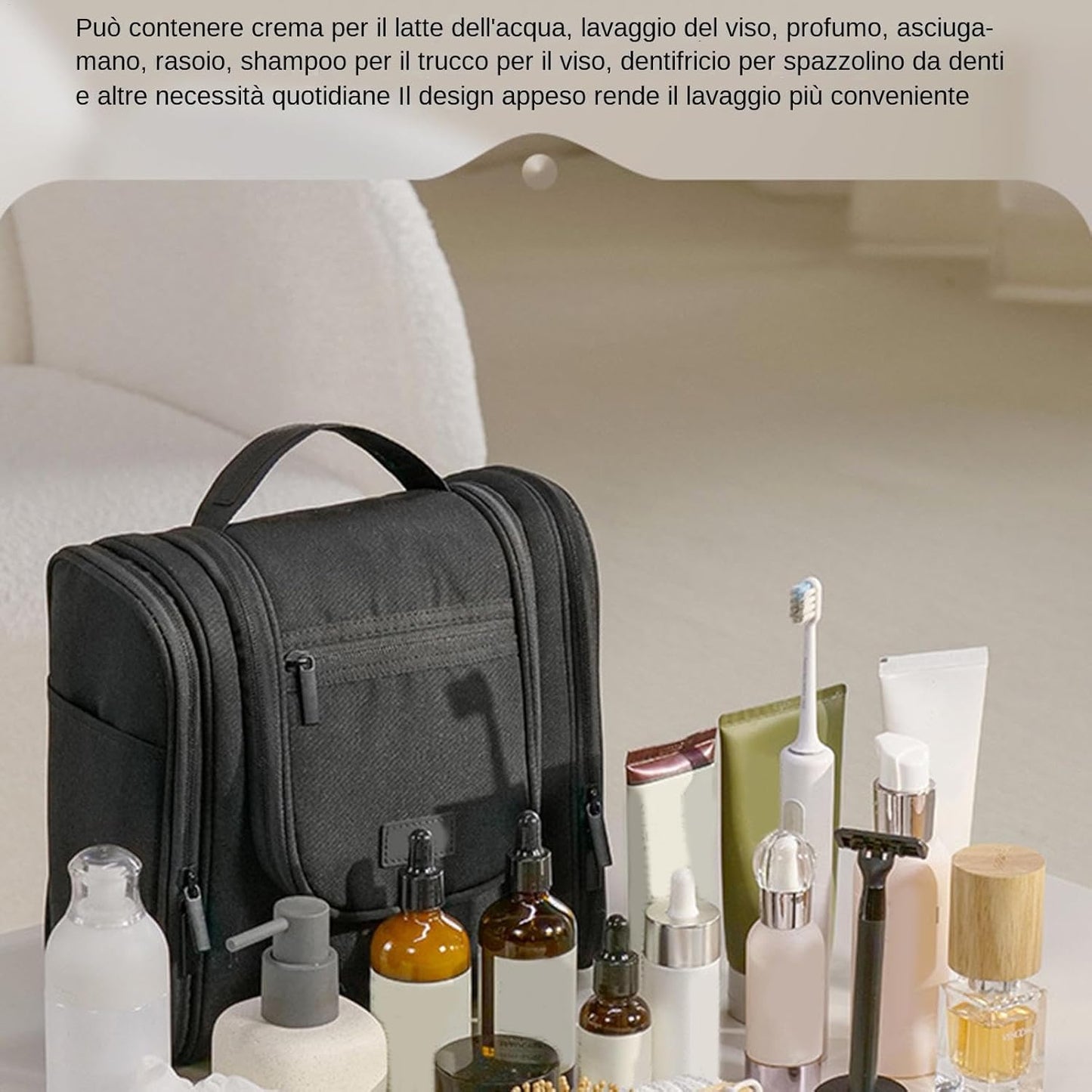 Toiletry Travel Bag, Waterproof Makeup Organizer, Spacious Cosmetic Case, Unisex Travel Pouch, Multi Compartment Storage, Portable Hygiene Kit, Sturdy Polyester Design, 9.45 Inches