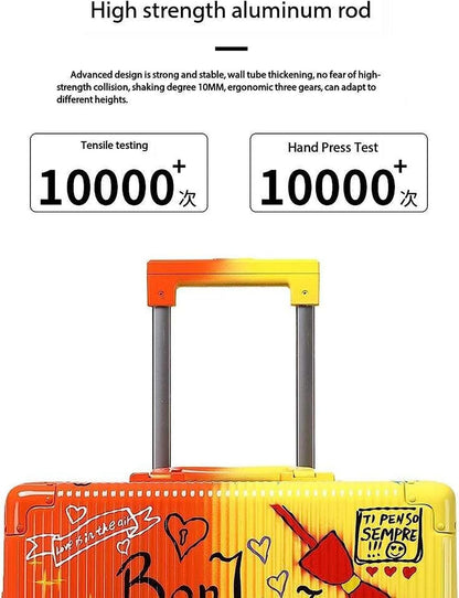 Practical Luggage Large Capacity Suitcases with Wheels Fashion Graffiti Luggage Adjustable Trolley Carry On Luggage Security Combination Lock Easy to Move