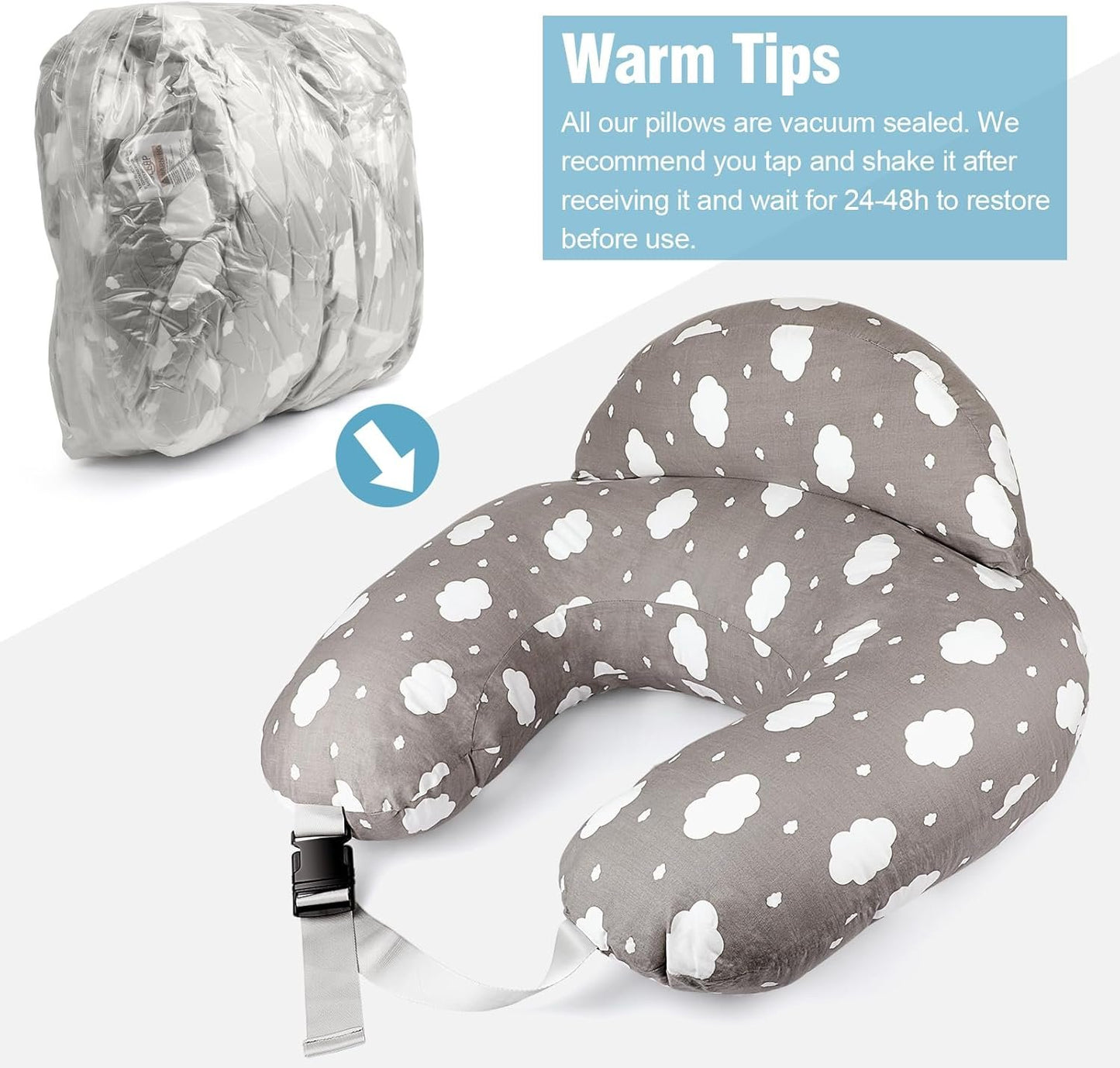 Labtec Nursing Pillow for Breastfeeding, Multifunctional Breast Feeding Pillow with Adjustable Waist Strap and Safety Fence, 100% Cotton Removable Pillowcase, Pregnancy Gift Grey