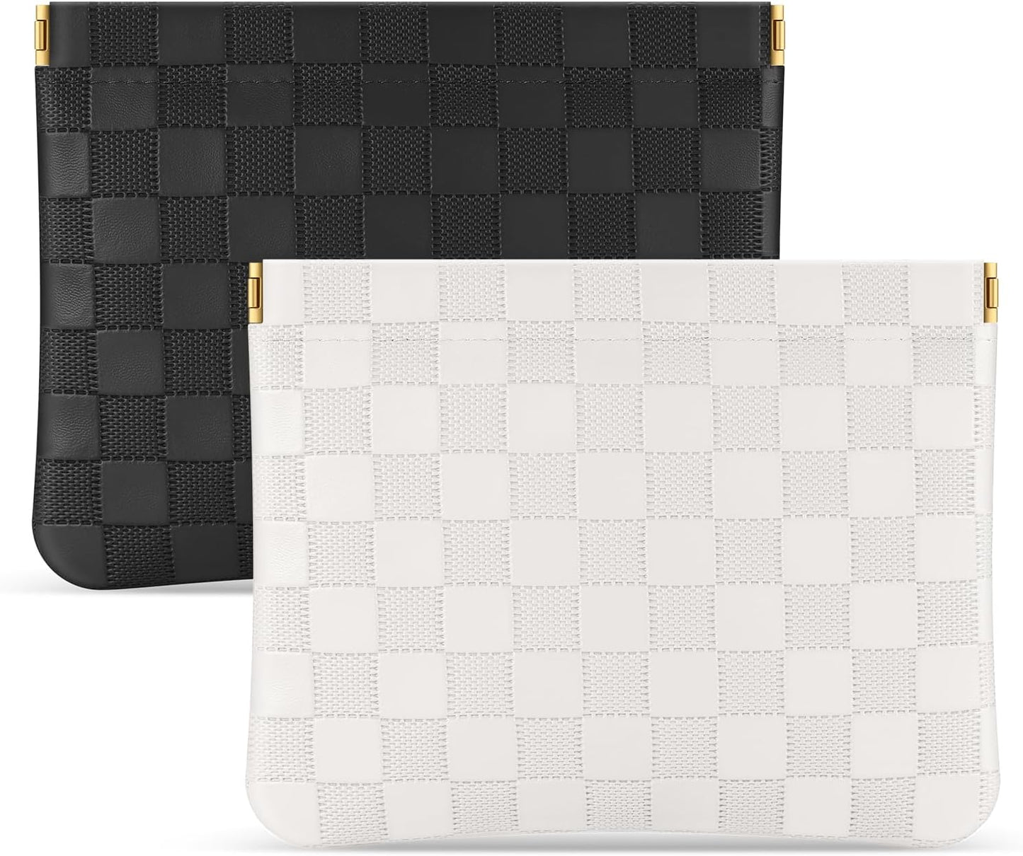 Sightor 2PCS Pocket Cosmetic Bag for Purse, Checkered Makeup Bag Portable Leather Cosmetic Bag for Women, Coin Purse Lipstick Cosmetic Accessories Organizer Travel Cosmetic Pouch, Black, White, L,