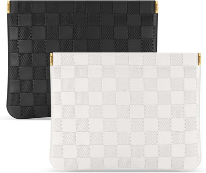 Sightor 2PCS Pocket Cosmetic Bag for Purse, Checkered Makeup Bag Portable Leather Cosmetic Bag for Women, Coin Purse Lipstick Cosmetic Accessories Organizer Travel Cosmetic Pouch, Black, White, L,