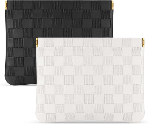 Sightor 2PCS Pocket Cosmetic Bag for Purse, Checkered Makeup Bag Portable Leather Cosmetic Bag for Women, Coin Purse Lipstick Cosmetic Accessories Organizer Travel Cosmetic Pouch, Black, White, L,