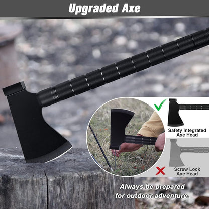 iunio Survival Shovel Axe Kit Camping Shovel Axe Off-Roading Multitool Folding Pickaxe with Hard Carrying Case for Outdoor, Car Emergency