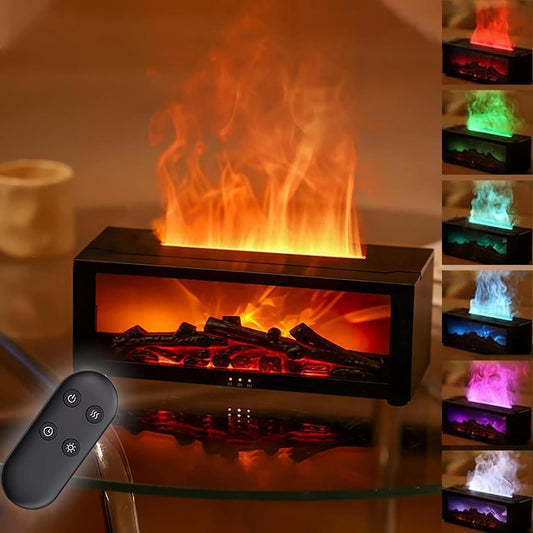 Fireplace Diffuser, Flame Fireplace Essential Oil Diffuser, 150ML Ultrasonic Cool Mist Humidifier with Remote Control and 7 Colors Light, 3D Fireplace-Style Humidifier for Home, Room (Black)