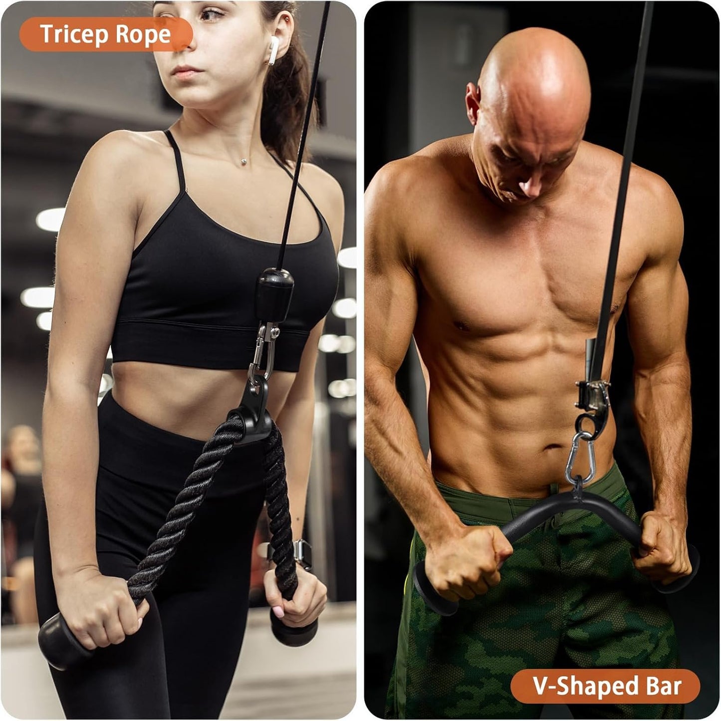 Workout Cable Machine Attachment for Home Gym, SERTT LAT Pulldown Attachments, Cable Accessories for Weight Training, Straight Pull Down Bar, Tricep Rope, Double D Row Handle
