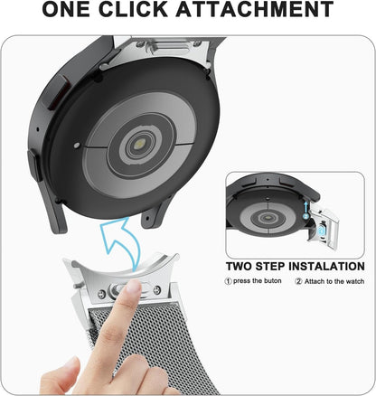 One Click No Gap Band for Samsung Galaxy Watch 7/6/5/4 Band 40mm 44m/Galaxy Watch 6 Classic Bands 43mm/47mm, Galaxy Watch 5 Pro Band 45mm, GalaxyWatch 4 Classic 42mm 46mm, Metal Band for Galaxy Watch 7/6/5/4/FE Band Women Men