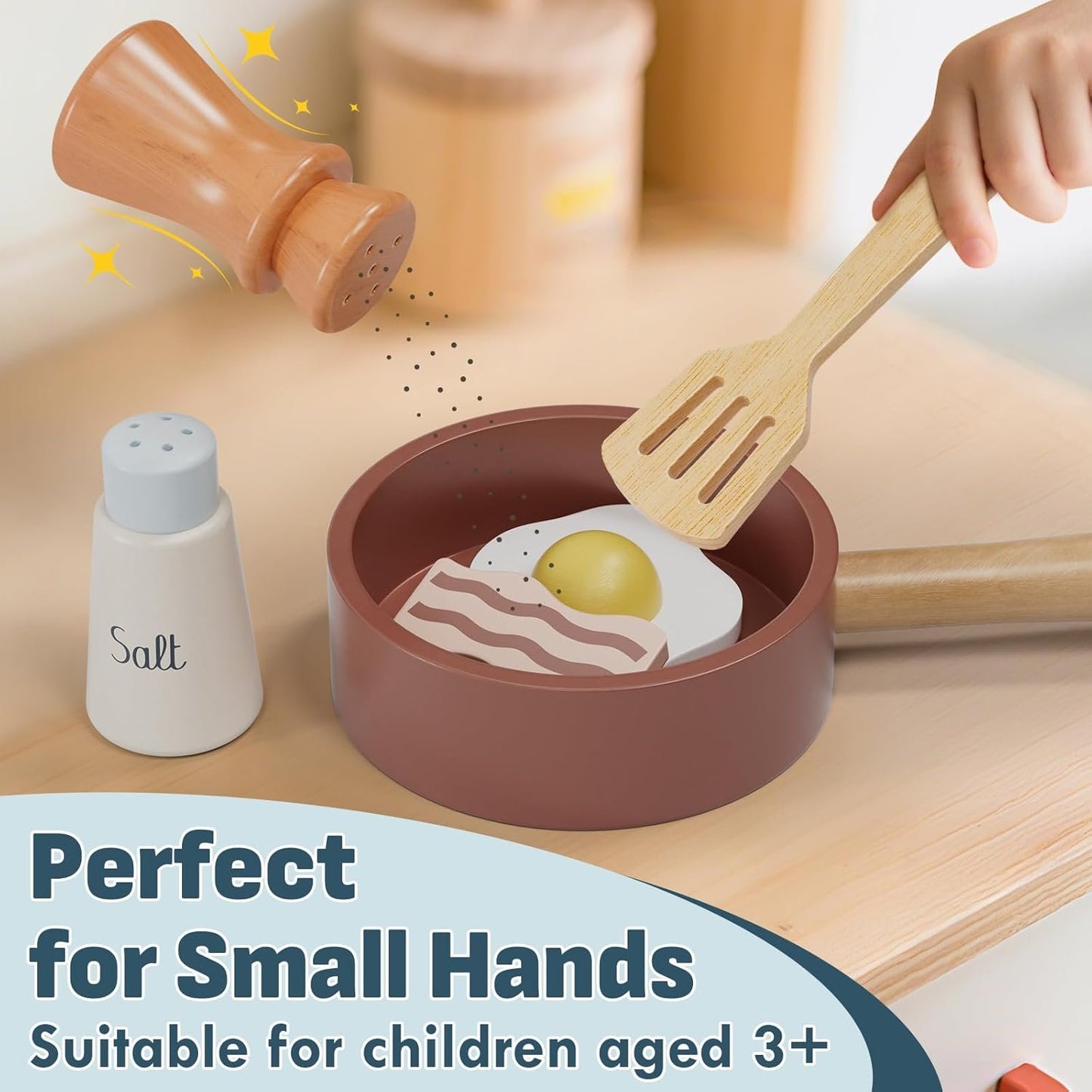 Lehoo Castle Wooden Play Kitchen Accessories, Play Pots and Pans Sets for Kids, Play Food Sets for Kids Kitchen, Toys Food Play Dishes for Toddlers 3-5 Girls