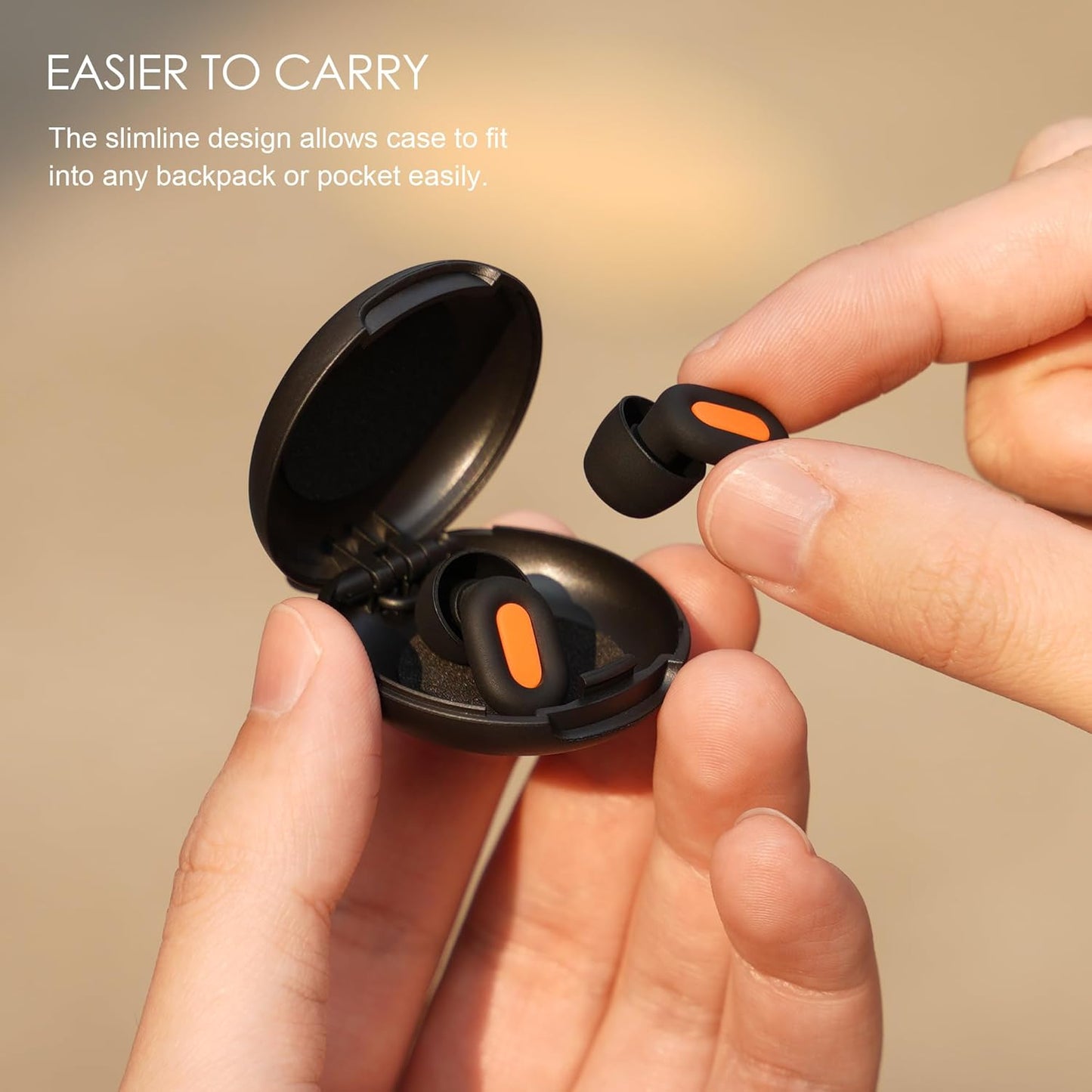 FIKISFA Ear Plugs for Sleeping - 35dB Noise Reducing, Baby-Safe Level Silicone, Custom Fit (8 Tips in XS/S/M/L) - Track-Orange Design for Sleep, Travel, Focus & Concerts