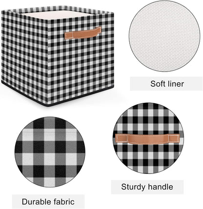 Cube Storage Bin Classic Plaid Check Pattern Large Cube Storage Basket 13×13In, Collapsible Storage Bin With Handles, Fabric Storage Box For Closet Shelves Nursery Toys Home Organization