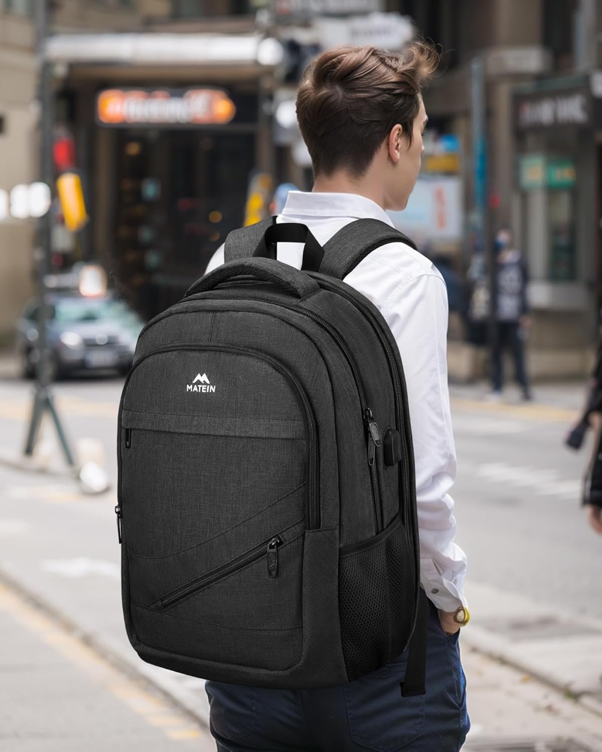 MATEIN Extra Large Business Travel Anti Theft Laptop Backpack, 18 Inch TSA Airline Approved Carryon Backpack for Women Men, Work Bag with USB Port and Luggage Strap, Black