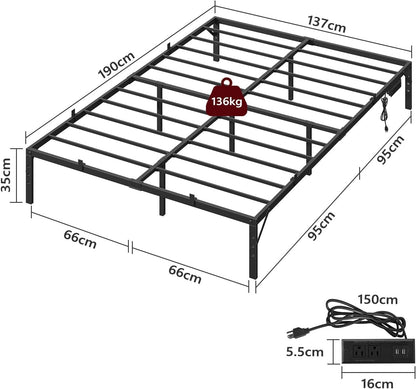 MAHANCRIS Bed Frame, Full Bed Frame with Charging Station and LED Lights, Heavy Duty Metal Slats, Bed Frame Platform Full Size No Box Spring Need, Easy Assembly for Full Beds, Black BFHB137E01