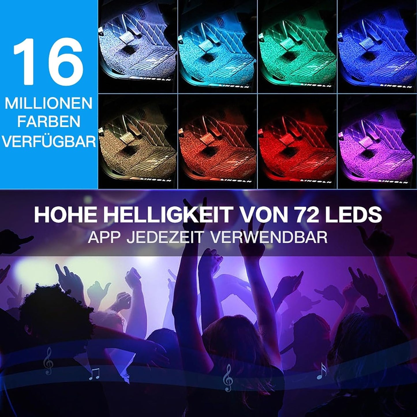 AIGUOZER Car Interior Lighting, Waterproof 48 LEDs, LED Strips Car with USB Port, Car Accessories Interior for Men and Women Car Decoration