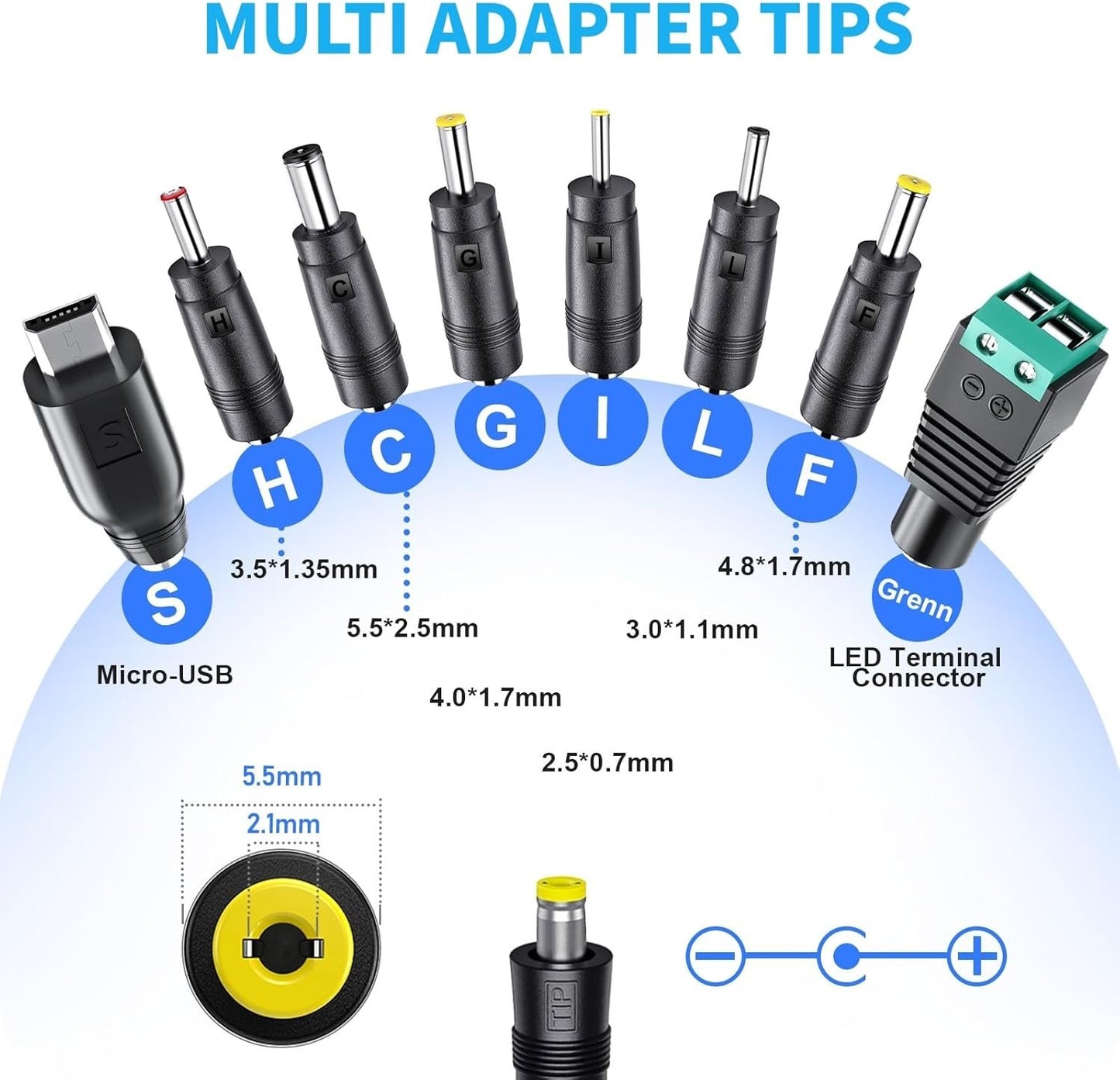 SoulBay 12V Power Supply Universal AC DC Adapter Charger with Adjustable Output 5V 9V 3V 6V 4.5V 7.5V 12 Volt 1A 1.5A 2A for LED Strip Light CCTV Camera BT Speaker GPS Webcam Router, 5 FT Cord, 30W