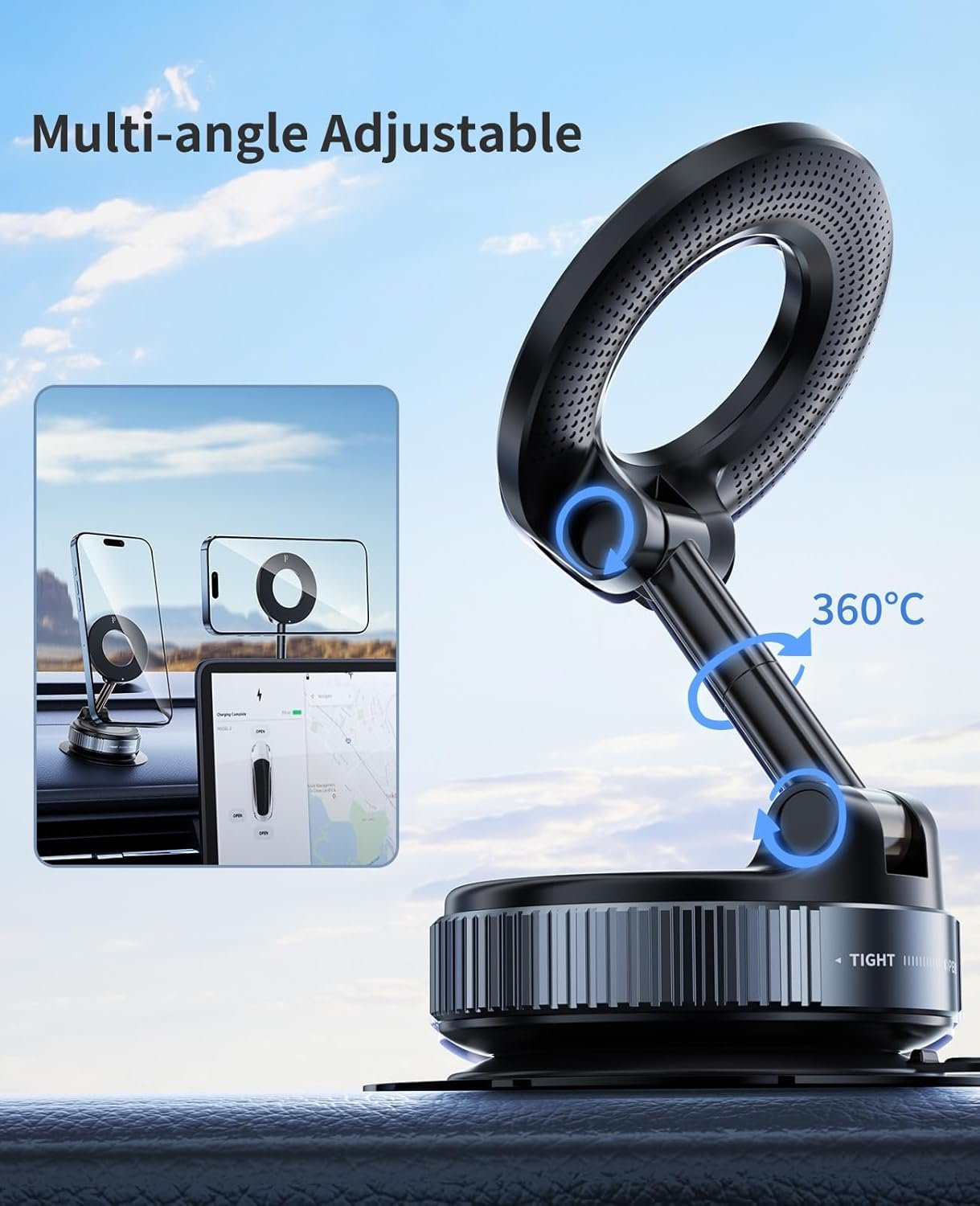 Vacuum Magnetic Phone Holder for Car,Suction Cup Phone Mount,Foldable Vacuum Magnetic Phones Stand,Magnet Car Mount for All Smartphones & All Vehicle & Gym/Bathroom Mirror
