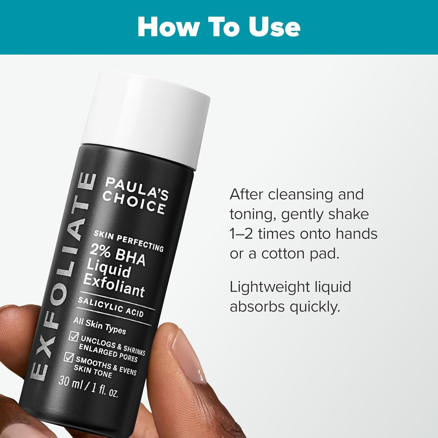 Paula's Choice Skin Perfecting 2% BHA Liquid Salicylic Acid Exfoliant, Gentle Facial Exfoliator for Blackheads, Large Pores, Wrinkles & Fine Lines, Travel Size, 30 mL Bottle