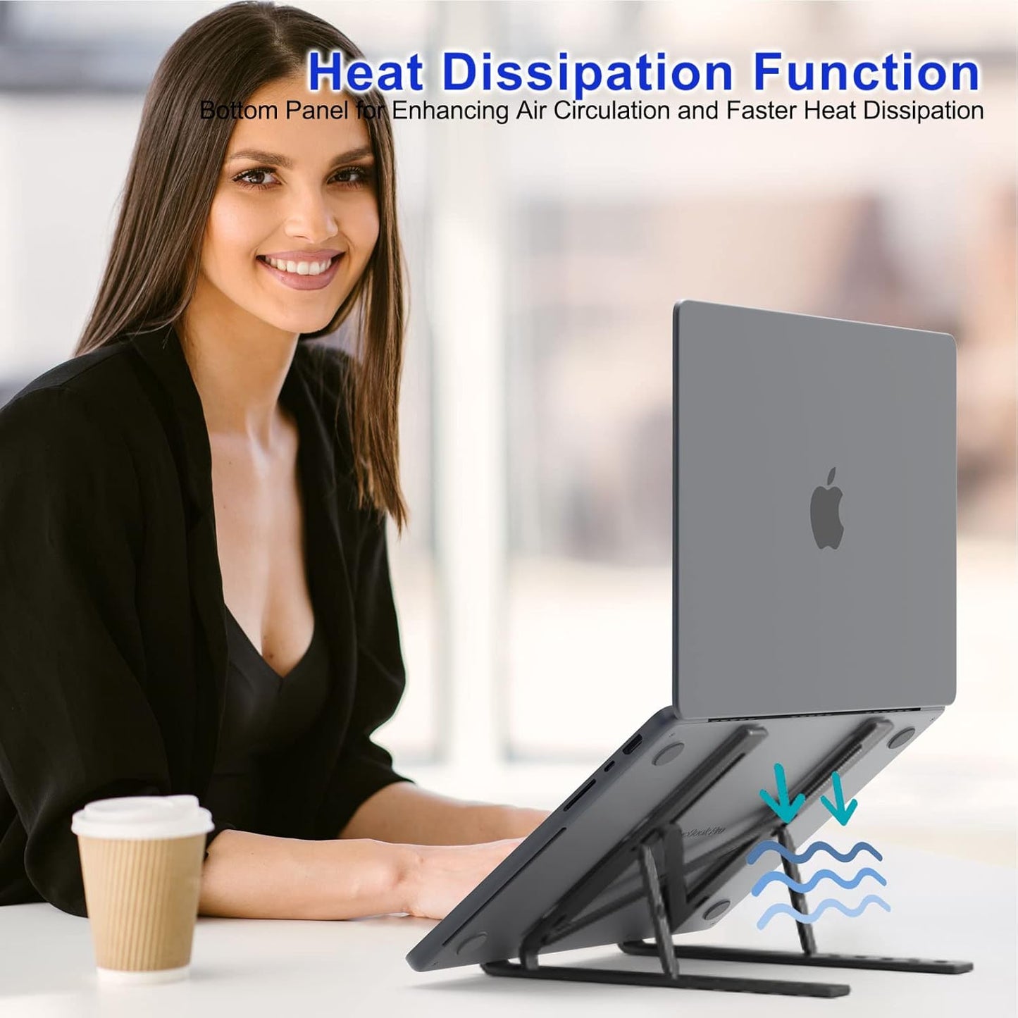Laptop Stand Kamoon Portable Adjustable Tablet Computer Stand Aluminum Alloy Folding Laptop Stand Compatible MacBook Air Pro, HP More 10-15.6" Laptops & Tablet(Black)