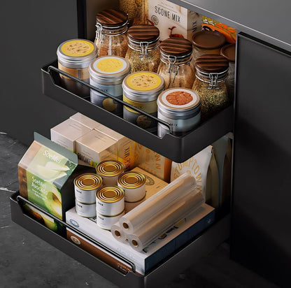 KeepItOrg Pull Out Cabinet Organizer Fixed With Adhesive Nano Film, Heavy Duty Slide Out Pantry Shelves, Sliding Drawer Pantry Shelf for Kitchen, Living Room, Home,11.8"" W x16.9 D x 2.75"" H, Black