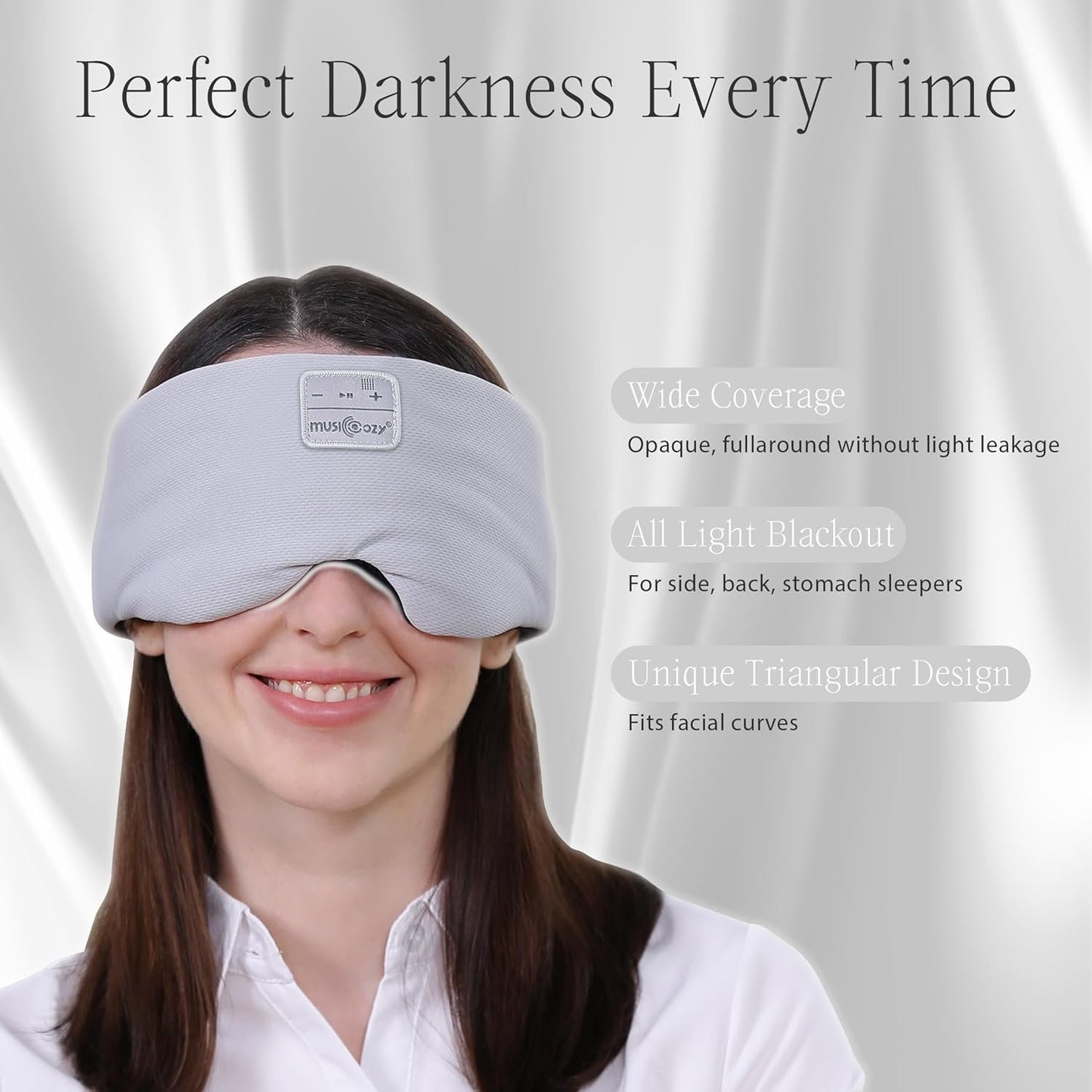 MUSICOZY Sleep Headphones with Bluetooth, Wireless Sleep Headband for Side Sleepers, Adjustable Size, Light Blocking, Ice Silk, Perfect for Travel Relaxation (Black)