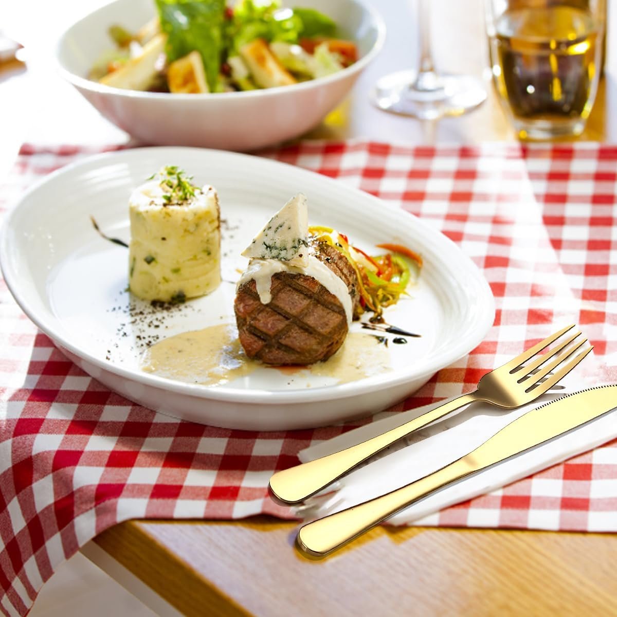 ReaNea Gold Cutlery Set 36 Pieces Service for 12, Stainless Steel Titanium Gold Flatware Set Include Knives Spoon Forks Set, Silverware Set, Serving Utensil Set