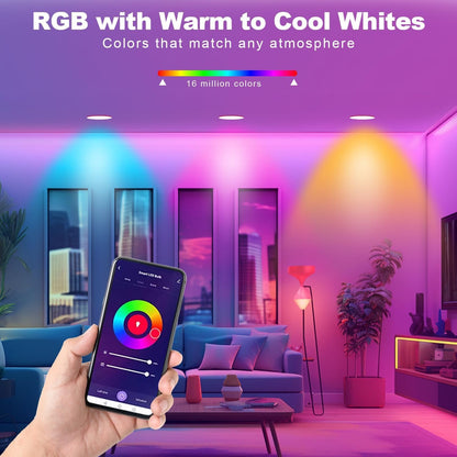 KoalaKraft Smart LED Downlight 4-Pack 90mm - Color Changing Downlights with APP & Voice Control, WiFi Bluetooth Ceiling LED Lights, Music Sync Smart Downlights, Energy-Efficient Recessed Lighting