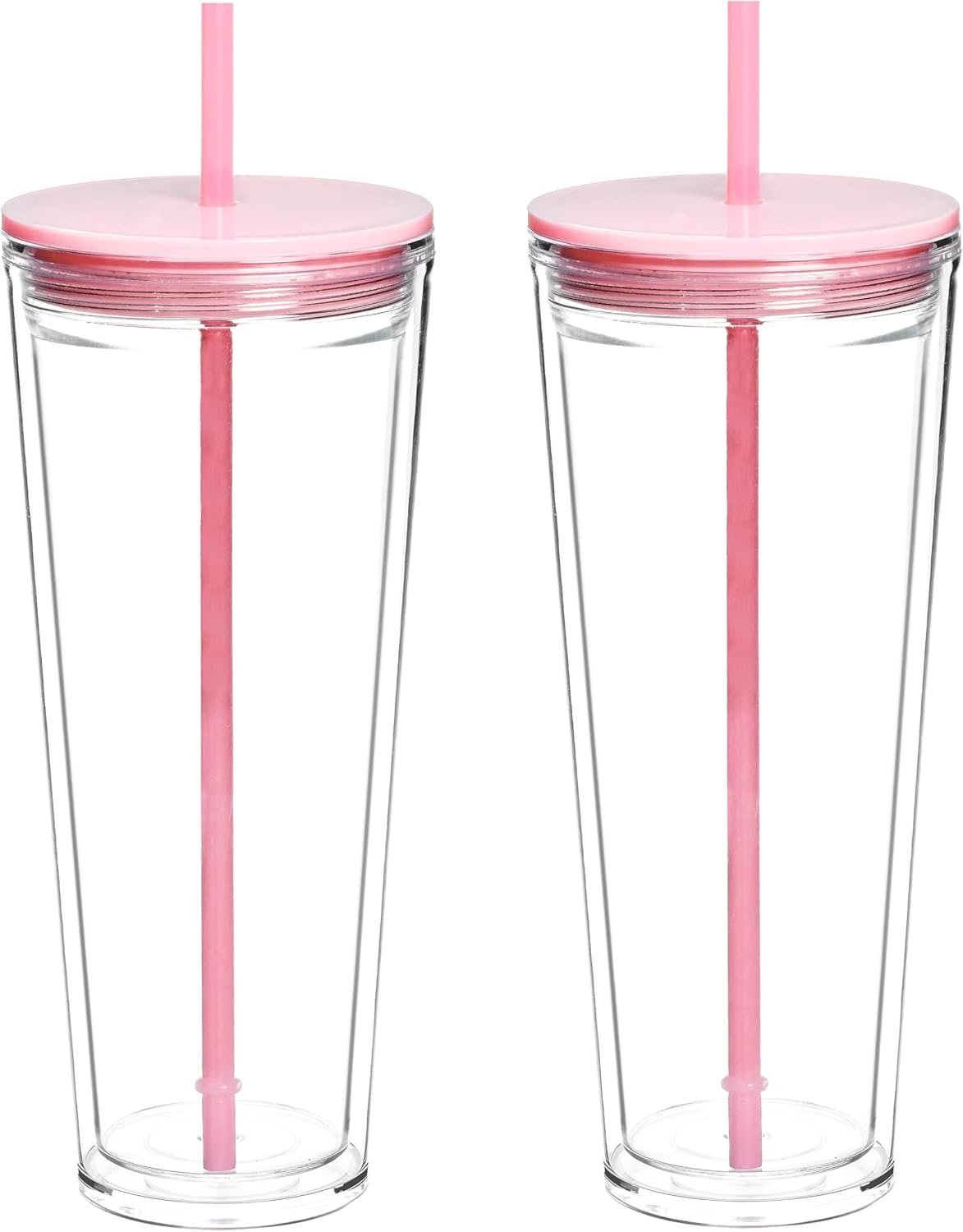 Alohastarttg 24oz Tumbler with Lid and Straw, Leak Proof and Double Wall Insulated Reusable Plastic Cups,Travel Reusable Iced Coffee Cup,BPA-Free,Fits in Cupholders (2, Pink)