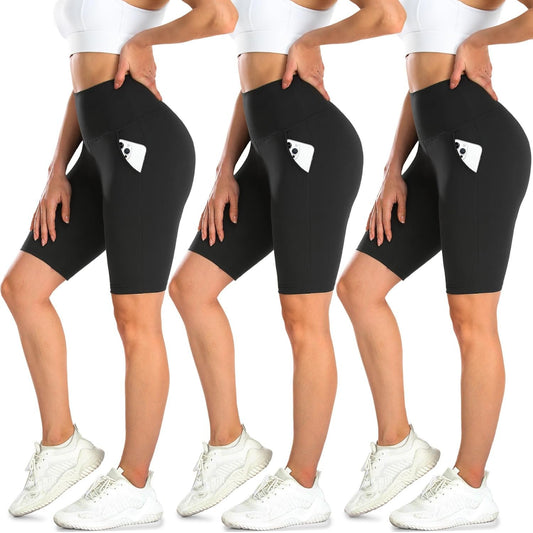 MOREFEEL 3 Pack Biker Shorts for Women with Pockets - 8" High Waist Tummy Control Workout Gym Yoga Running Summer Short Pants