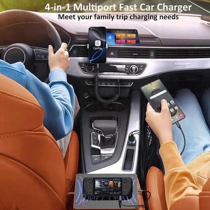 USB Car Charger with Voltage Display, Bangfun 65W 4-Port Dual 12V USB-A & USB C Car Phone Charger PD+QC 3.0 Cigarette Lighter Adapter for iPhone 16e 15 14 13 12 Pro Max, Android(Gray)