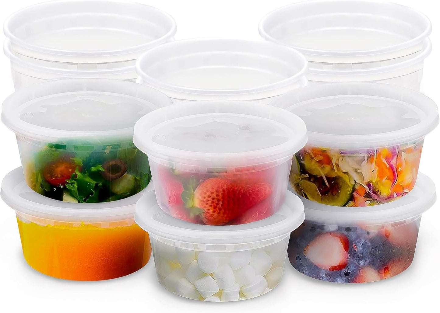 Deli Food Containers with Lids – 12 Reusable Plastic Containers for Food Storage – Ideal for Meal Prep, Leftovers, and Kitchen Storage – Dishwasher, Freezer, and Microwave Safe – 12 Pcs, 8oz