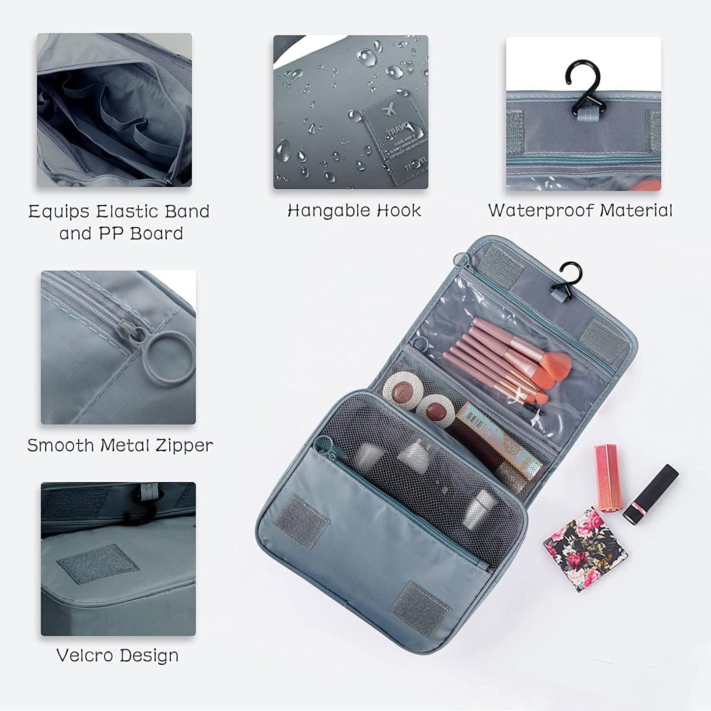 Travel Toiletry Bag Hanging Toiletry Bag Cosmetic Woman Travel Makeup Bag Water Resistant for Toiletries Accessory Bathroom Shower Container Gray