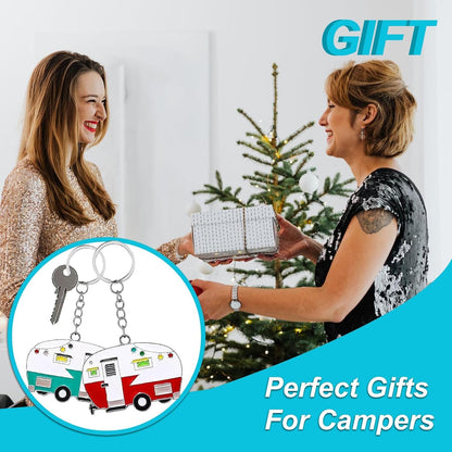 2 Pack Camper Keychain Set Happy RV Keyring Couples Camping Gifts for Men Women Camper Travel Trailers Accessories