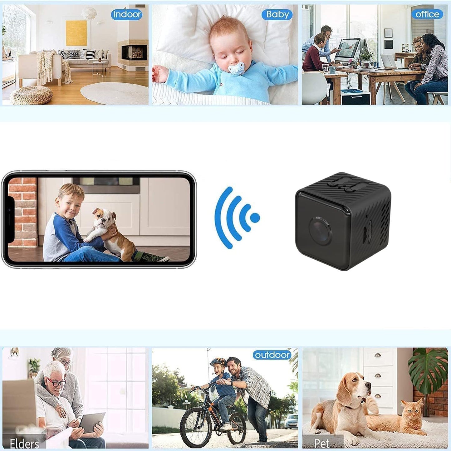 Amhillras Mini WiFi Security Camera, 1080P, 90Â° Wide Angle, Night Vision, Magnetic Mount, Black