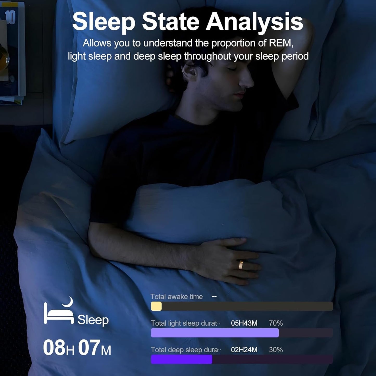Temdan Smart Ring (Upgraded), Wearable Fitness Smart Ring Health Tracker, Sleep Quality & Heart Rate & Blood Oxygen Monitoring, IP68 Waterproof, No Subscription Fees, Smart Ring, Gold, Size 7