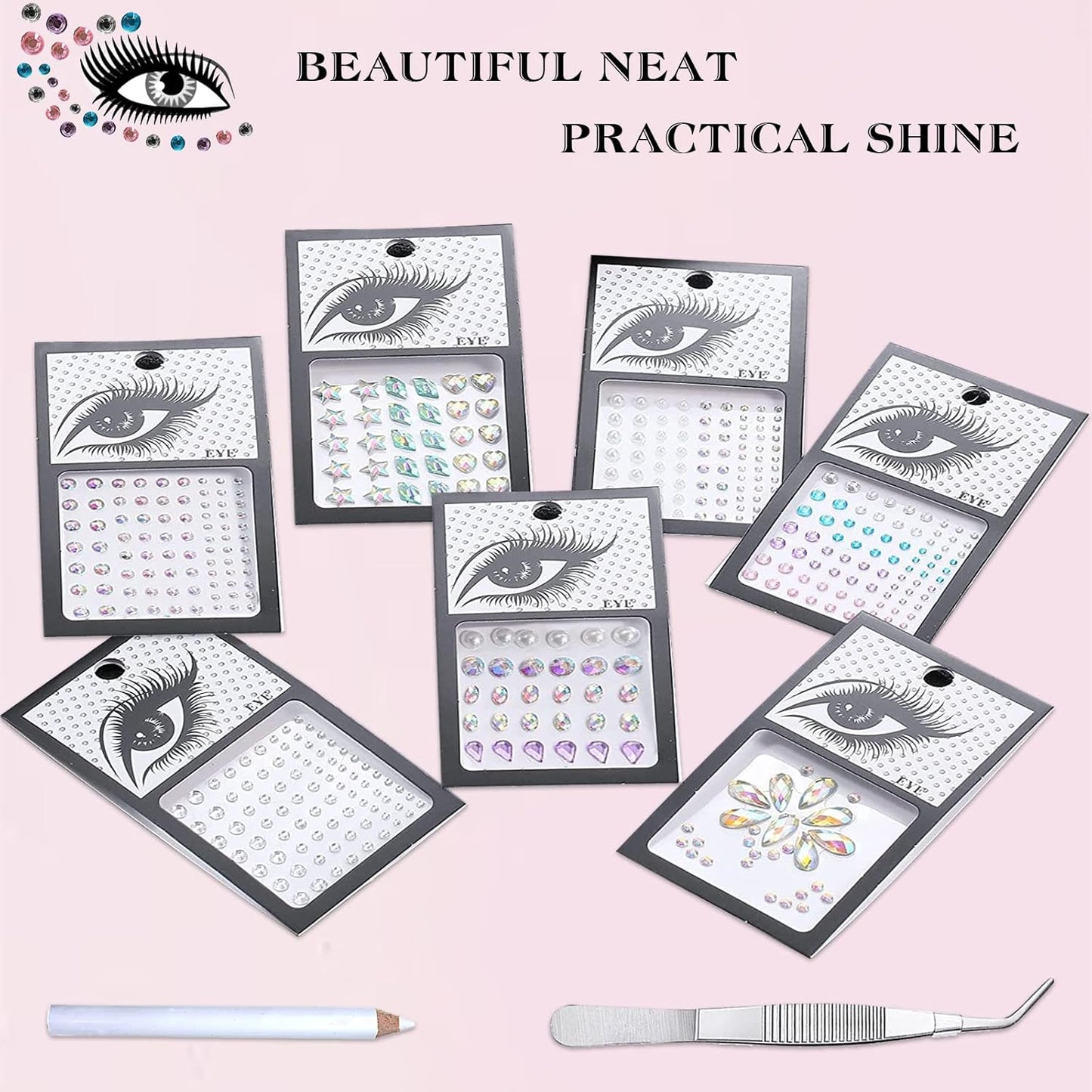 406 Pieces Glitter Gems Stickers for Face 7 Sheets Glitter Make Up Stickers for Gems, Body Eyes Rhinestones Stickers Stickers for Face Gems Festival Accessories Nail Art Decorations