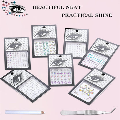 406 Pieces Glitter Gems Stickers for Face 7 Sheets Glitter Make Up Stickers for Gems, Body Eyes Rhinestones Stickers Stickers for Face Gems Festival Accessories Nail Art Decorations