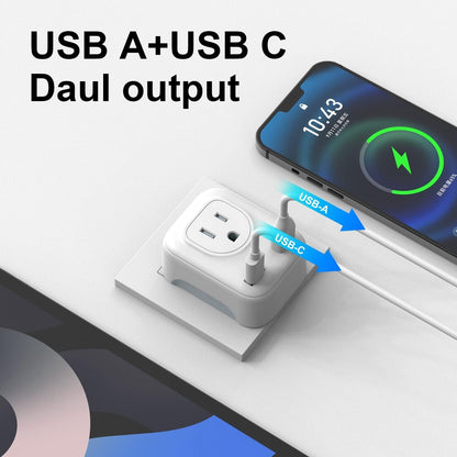 UK Ireland Hong Kong Travel Plug Adapter, HITRENDS Canada US to UK Plug Adapter with 2 American Outlets & USB-A &USB-C, Type G 4 in 1 Travel Adaptor to England Scotland Singapore - 1 Pack