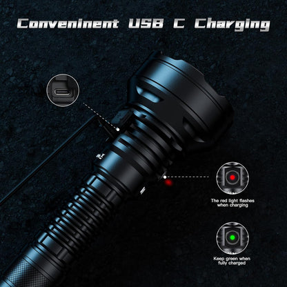 Wurkkos LED Tactical Flashlight Rechargeable - TD01C Tactical Flashlight High Lumens SFT40 LED Super Bright 1800LM with Buck Regulated Driver IP68 1000M Longest Range USB C