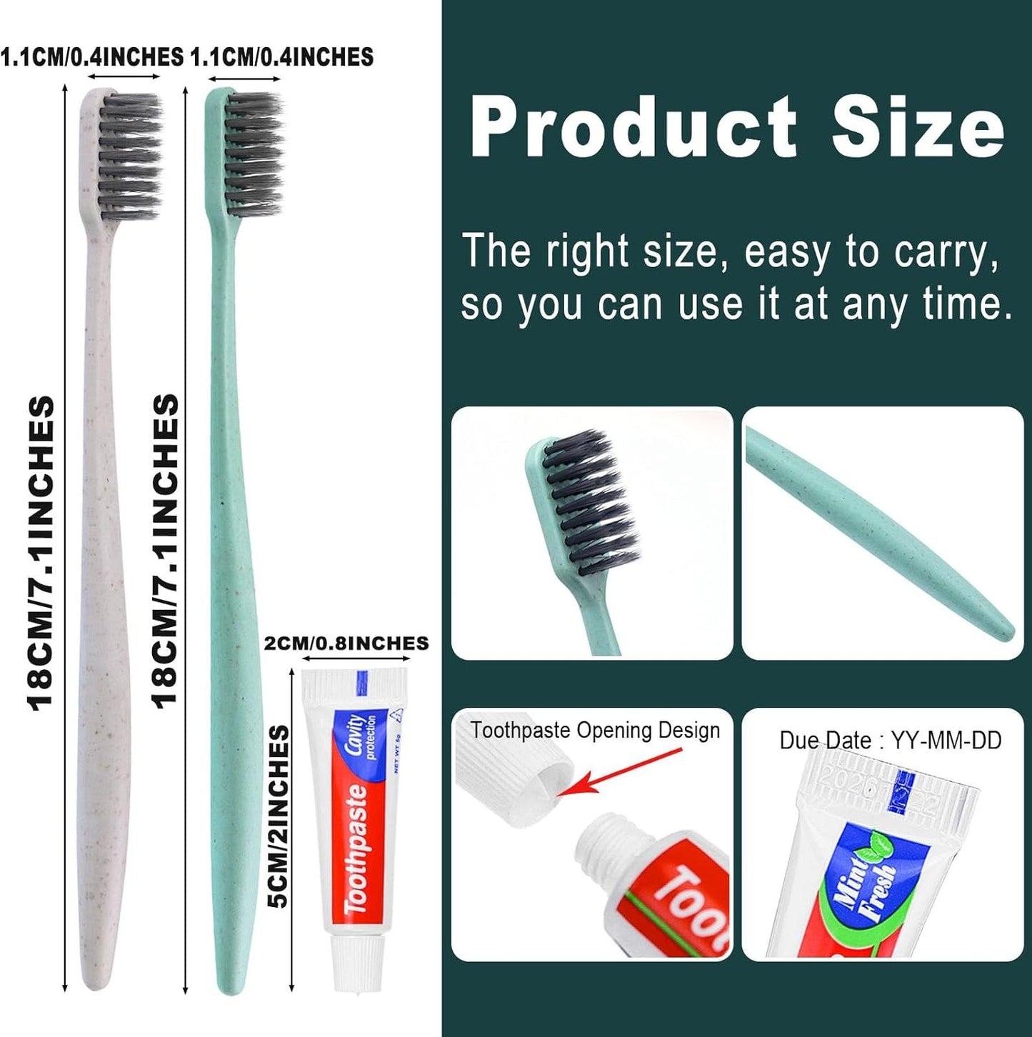 Disposable Toothbrushes with Toothpaste,100 Pack Bulk Toothbrushes Individually Wrapped Travel Toothbrush and Toothpaste Kit for Homeless,Nursing Home,Hotel,Charity(Apricot+Green)