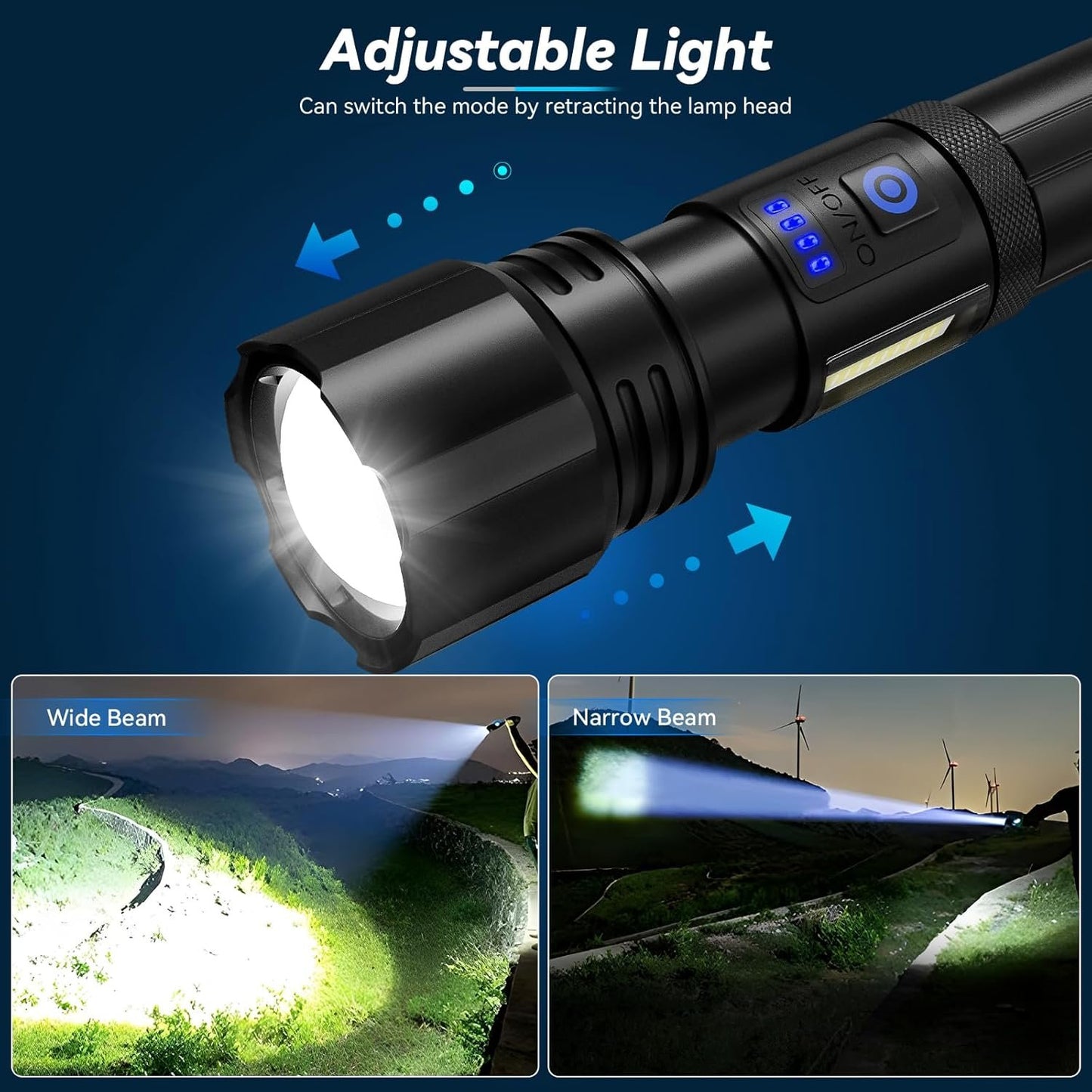 Sigoobal Rechargeable Flashlight, 2 Pack 900000 High Lumens Super Bright Flash Light, 7 Modes with COB Work Light, IPX6 Waterproof, Powerful Handheld LED Flashlights for Camping, Hiking