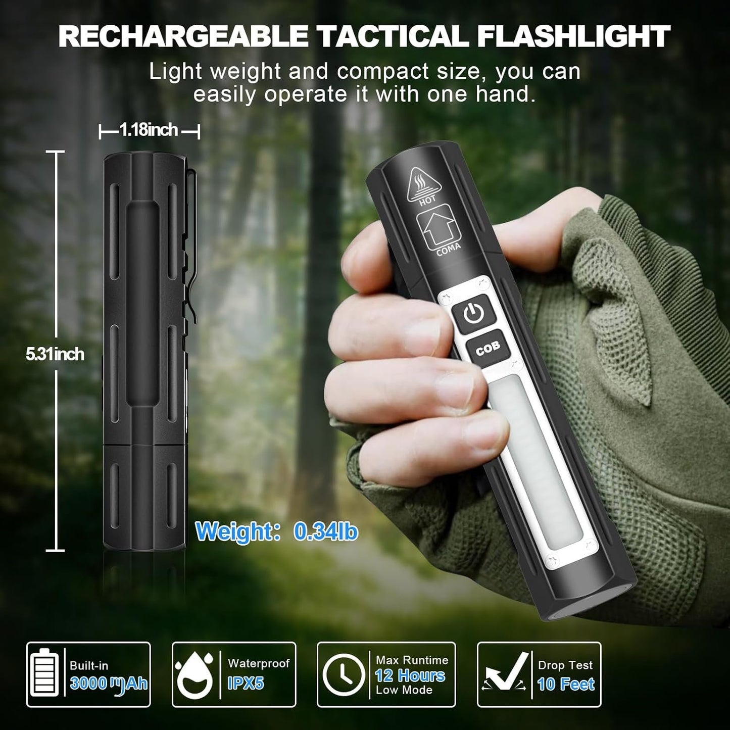 LED Rechargeable Magnetic Flashlights - Super Bright Long Beam Pocket Powerful Flashlight 8 Modes with COB Work Light, Dual Button Tactical Small Flashlight for Camping Emergency