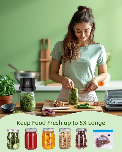 Electric Mason Jar Vacuum Sealer, Cordless 3-in-1 Vacuum Sealer Kit for Wide/Regular Mouth Jars, Wine Bottles & Containers, Food Storage & Fermentation (Black)