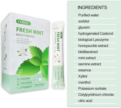 YXMGC Travel Size Mouthwash Packets – Portable, Fresh Breath Anytime, Eliminates Bad Breath, Sugar-Free, Alcohol-Free, 20 Pack ×12 ml
