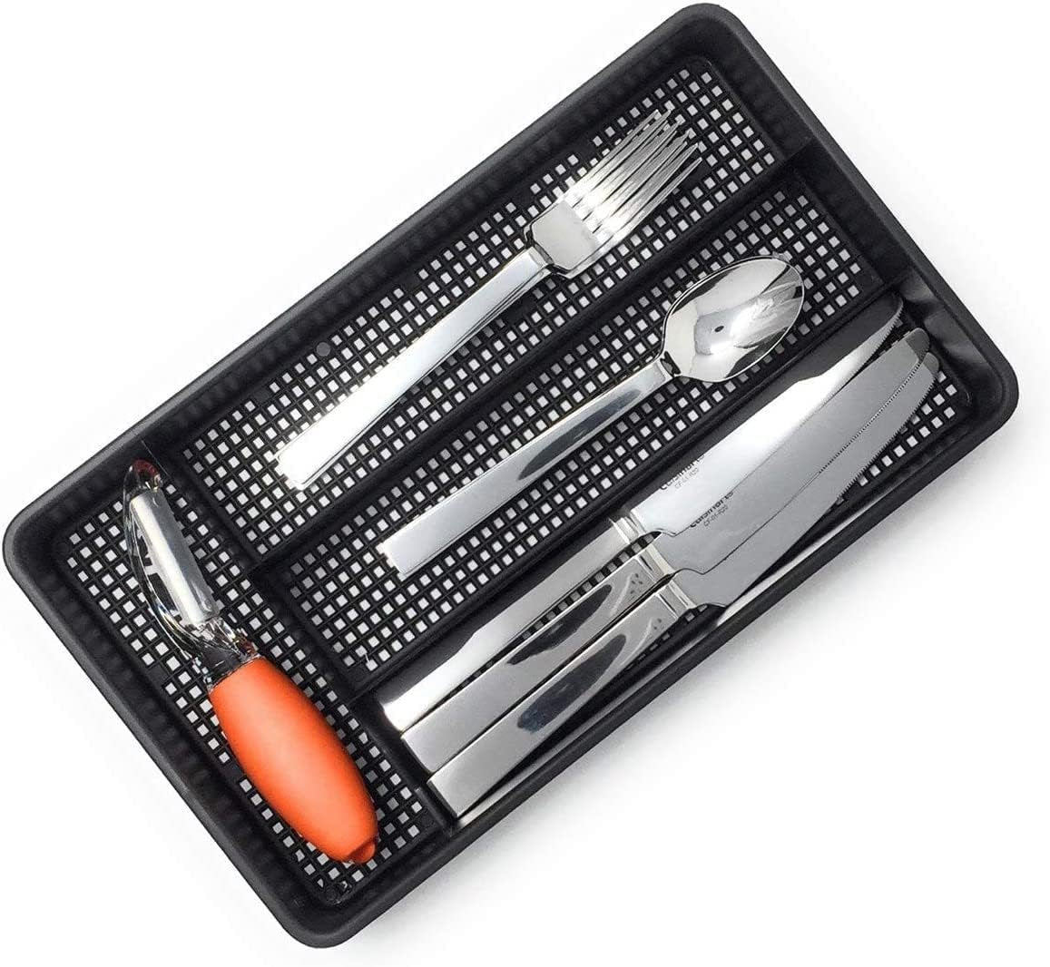 Dial Industries Small Cutlery, Utensil, Silverware Kitchen Drawer Organizer Tray, Black
