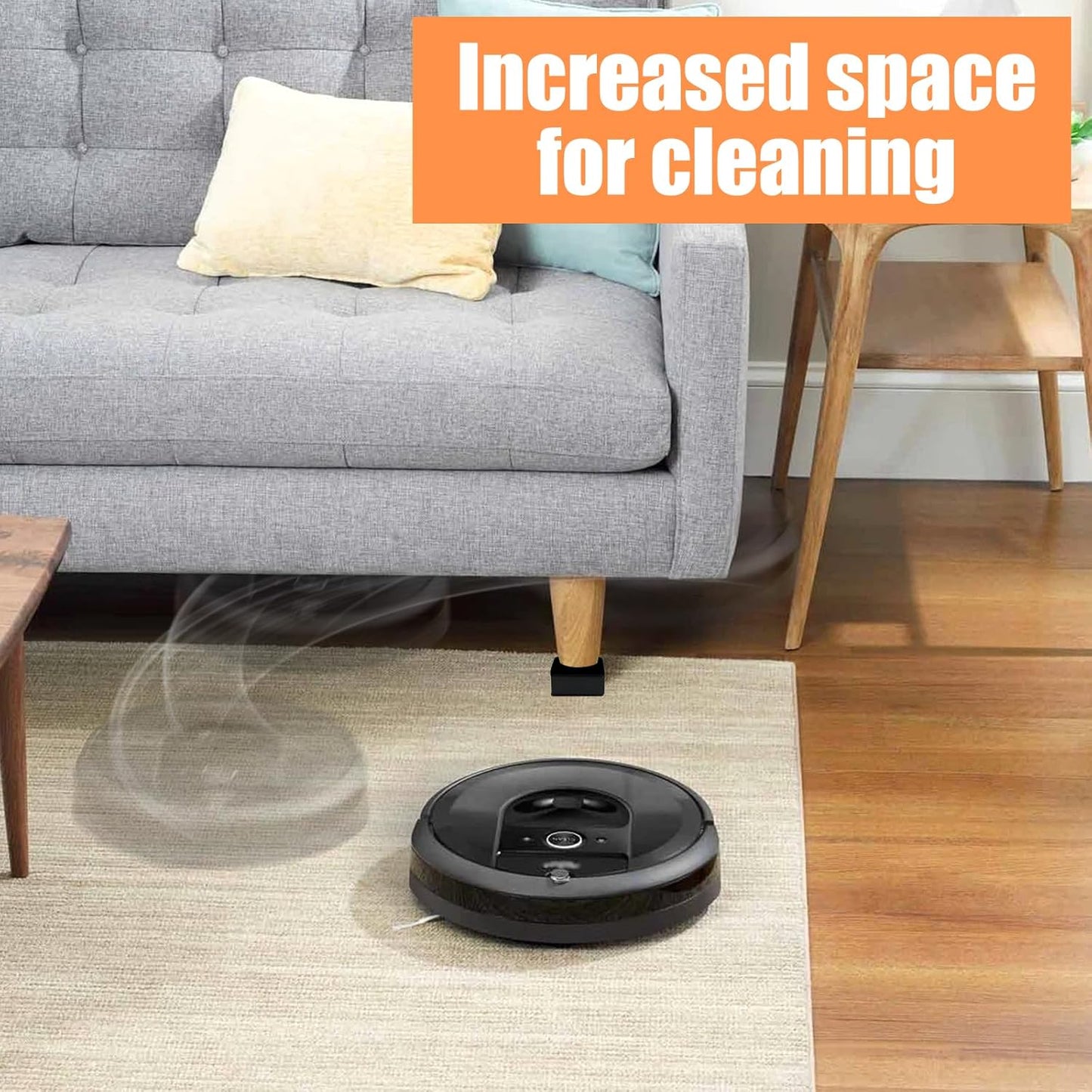 4 Pieces Self-Adhesive Furniture Risers 3 cm Steel Bed Feet Feet for Furniture Non-Slip 6 cm Diameter Risers for Furniture Heavy Bed for Coffee Table, Furniture, Desk, Square Black