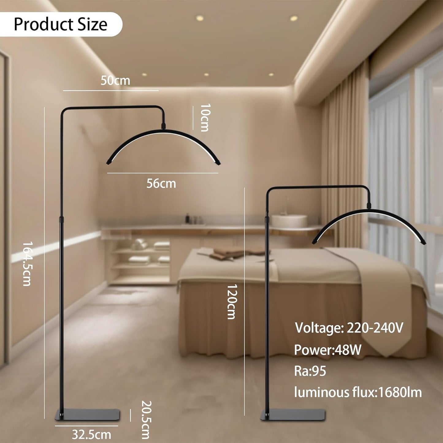 Duowelly 48w Led Floor Lamp with Remote Controller, Half Moon Eyelash Floor Light,Tattoo Light, Estheticians Light for Eyelash Extensions, Beauty, Skincare, Eyelash, Eyebrows,Black