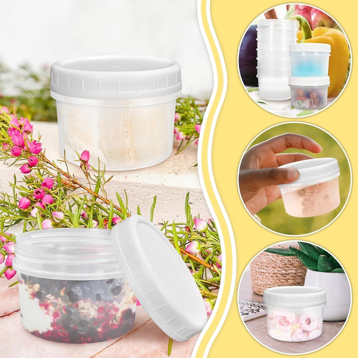 ISUSSER 10 Pack 4oz Reusable Small Plastic Containers with Screw Lids, Stackable Food Storage Jars, Sauce Condiment Jars Lunch Box Accessories