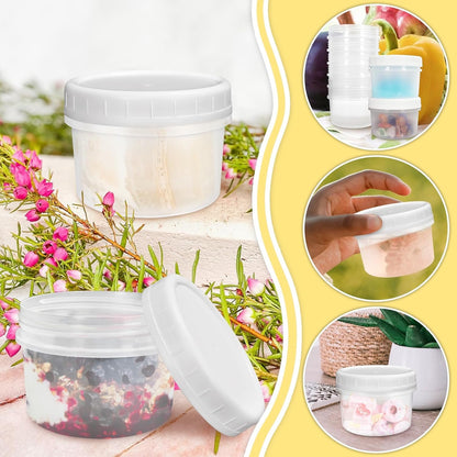 ISUSSER 10 Pack 4oz Reusable Small Plastic Containers with Screw Lids, Stackable Food Storage Jars, Sauce Condiment Jars Lunch Box Accessories